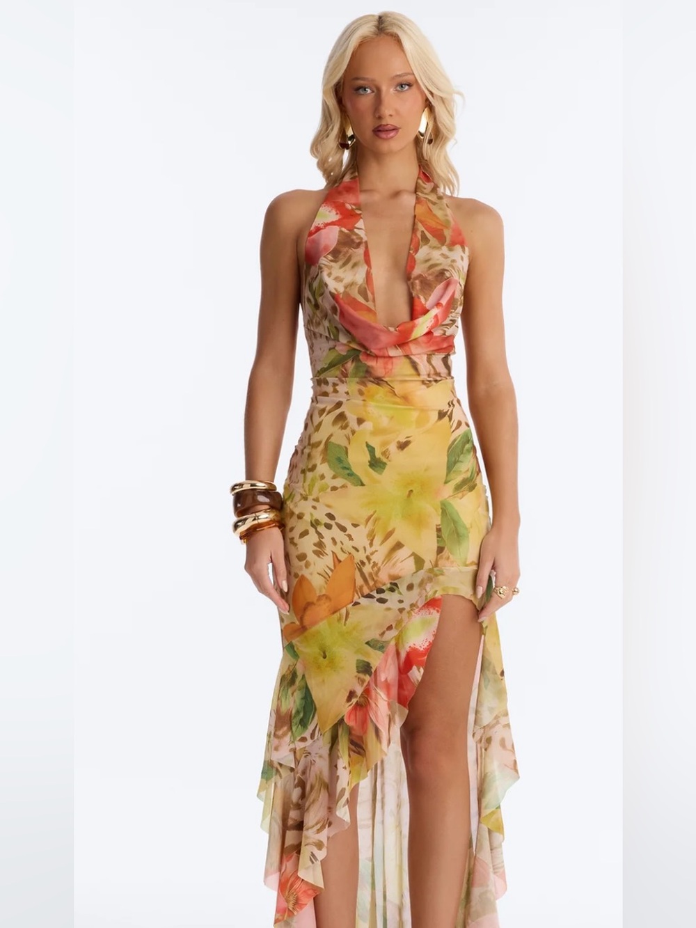 NWT Fashion Nova Tropic Energy Halter Mesh Maxi Dress